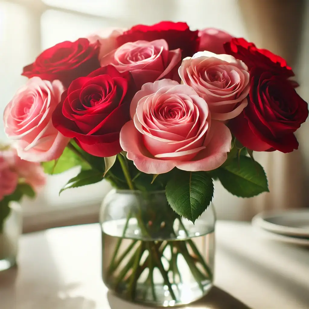 Beautiful bouquet of fresh roses in a vase