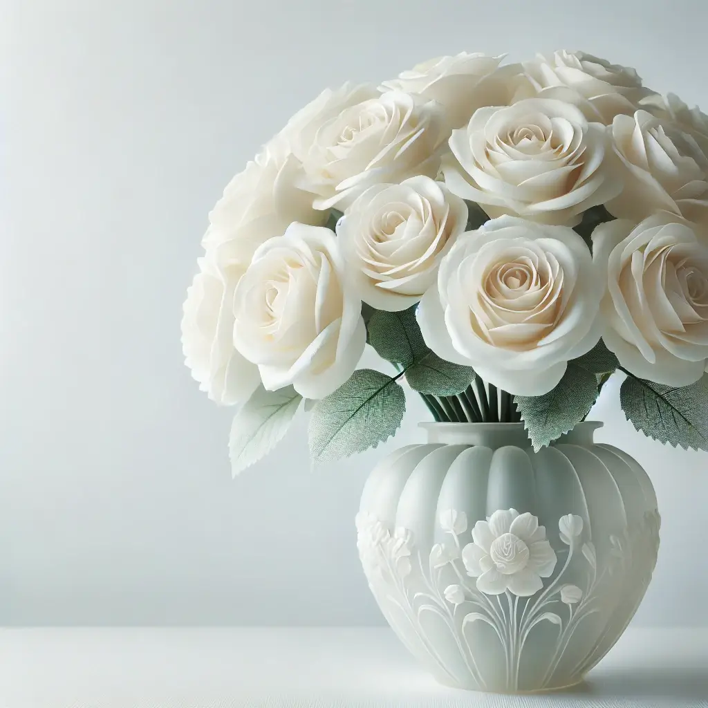 White Roses in Decorative Vase