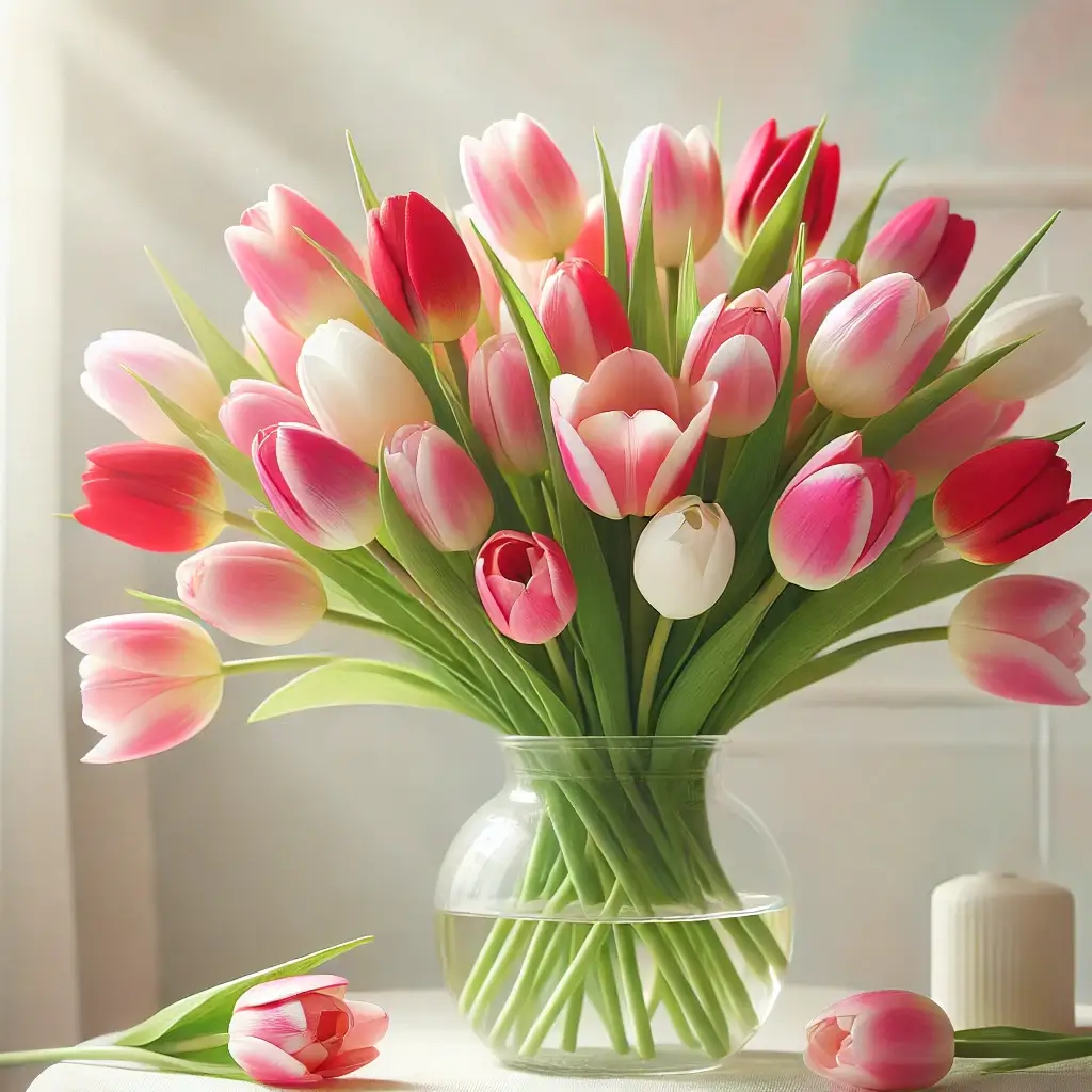 Colorful Tulip Bouquet with Red and Pink Accents