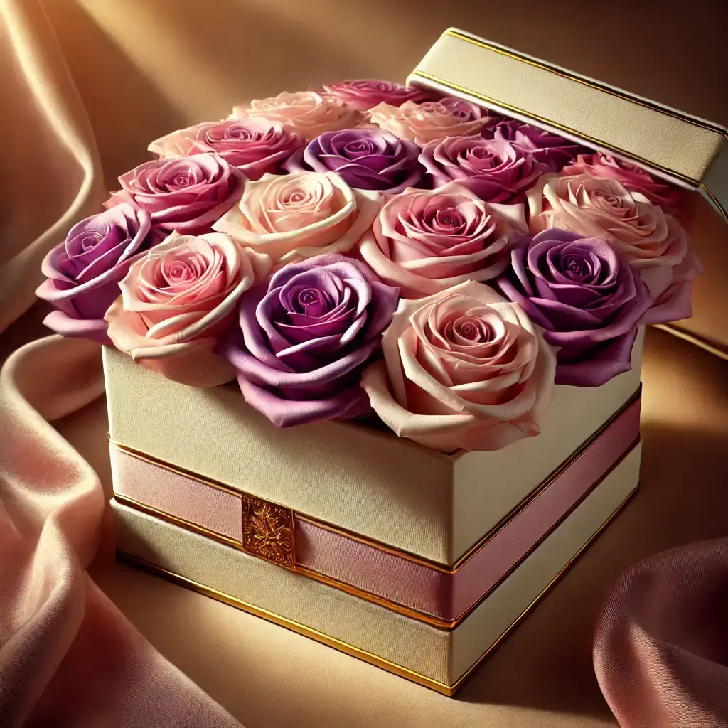 Lavender and Pink Roses in Box